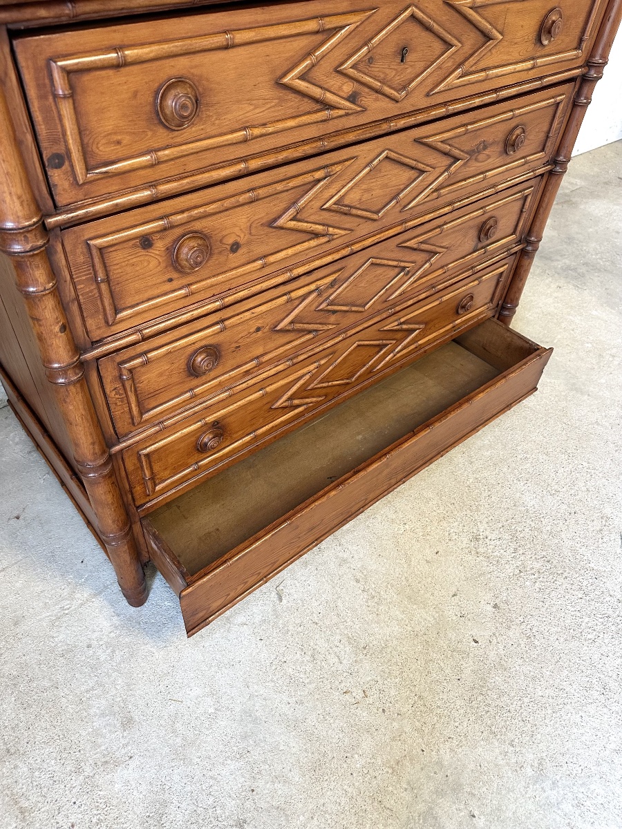 Commode style faux bambou en sapin époque 1900-photo-4