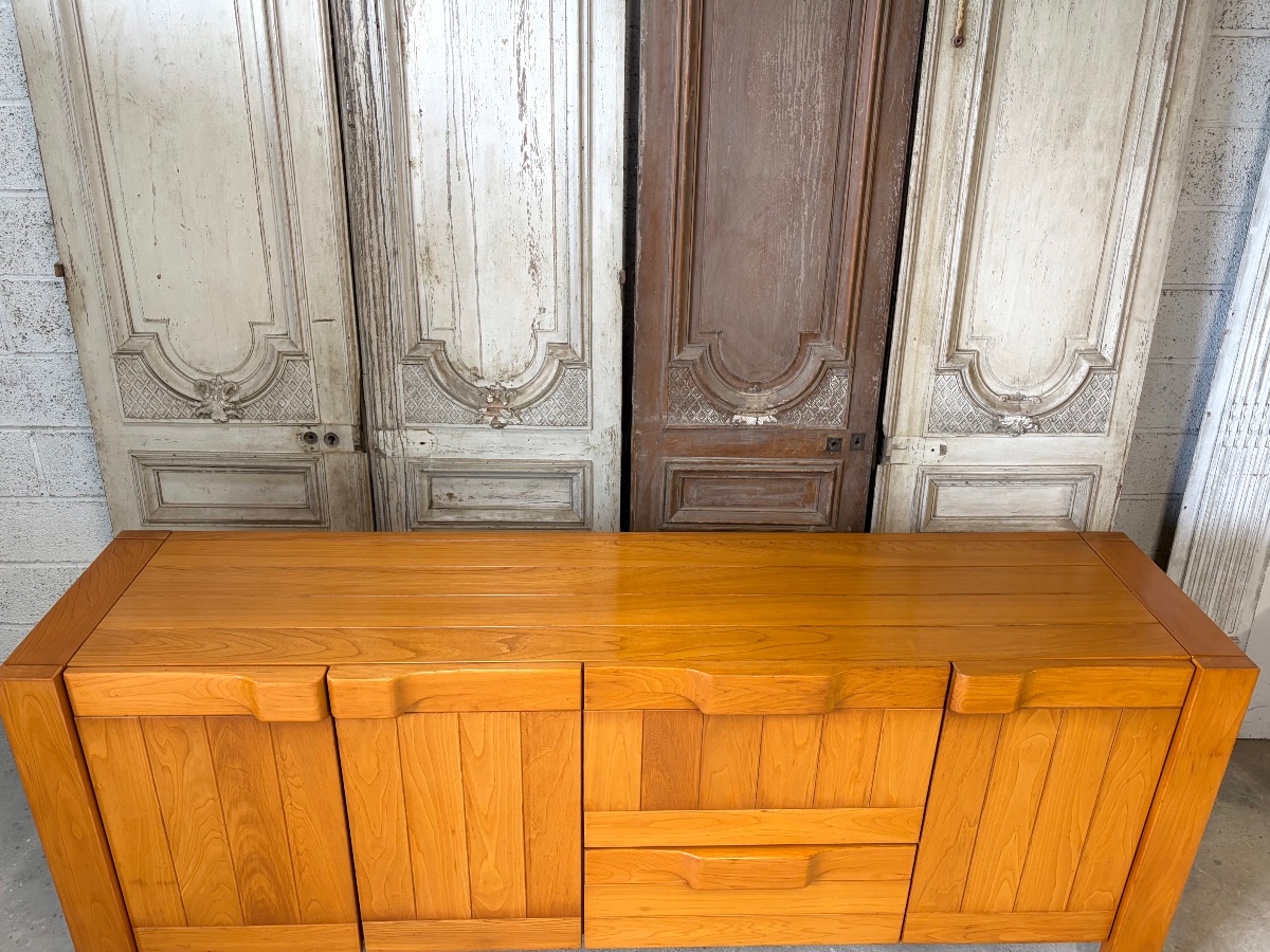 Solid Elm Sideboard, Circa 1970–80, Attributed To Maison Regain-photo-3