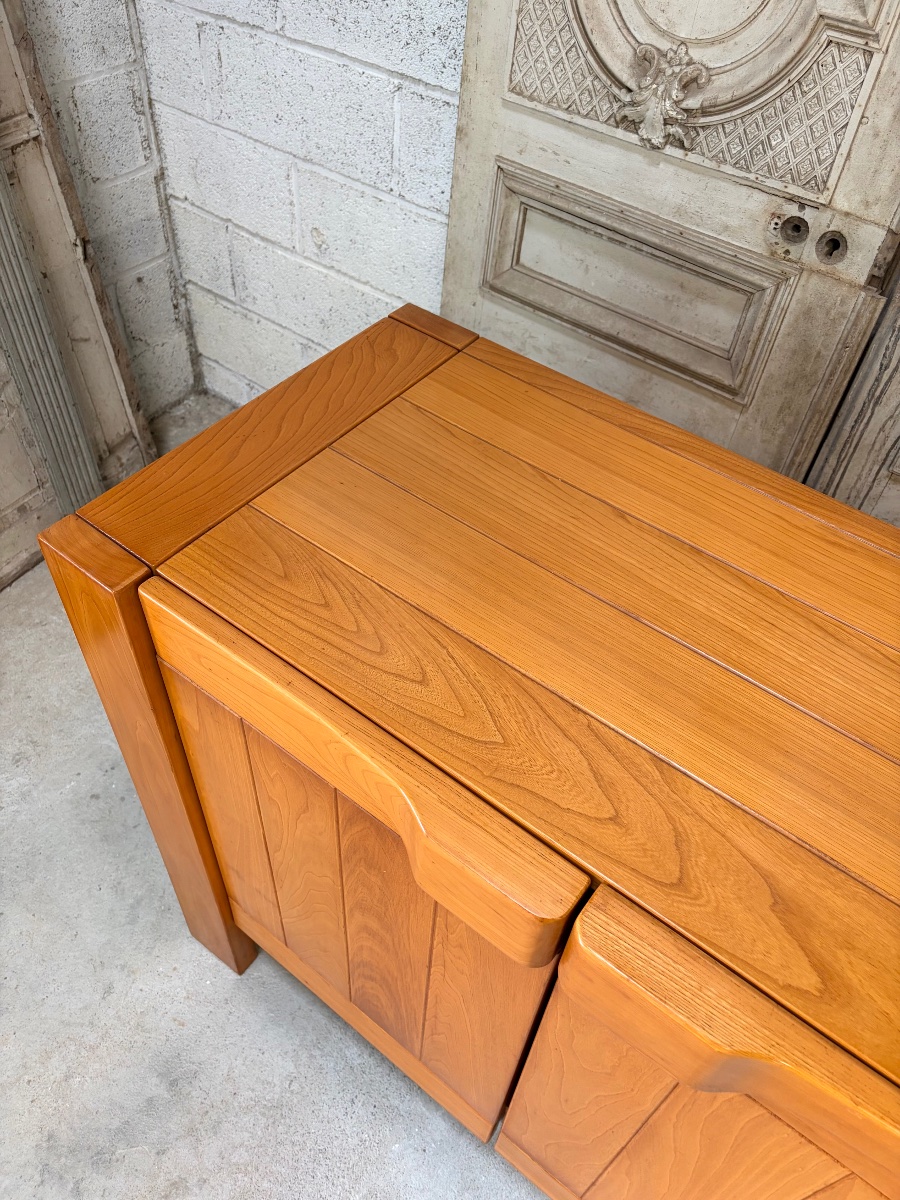 Solid Elm Sideboard, Circa 1970–80, Attributed To Maison Regain-photo-3