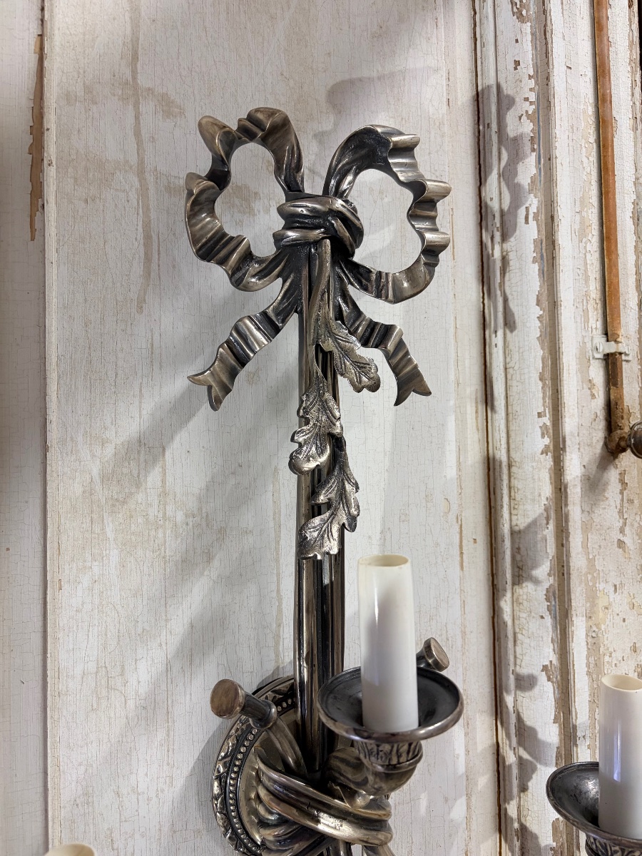 Paire d’appliques en bronze argenté époque XXe siècle-photo-4