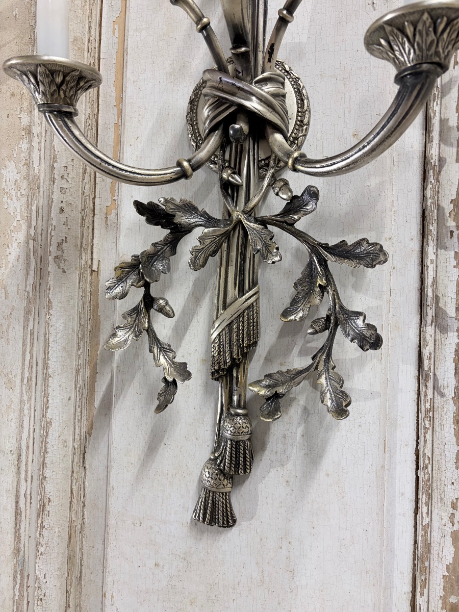 Paire d’appliques en bronze argenté époque XXe siècle-photo-3
