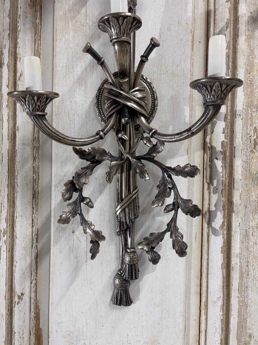 Paire d’appliques en bronze argenté époque XXe siècle-photo-4