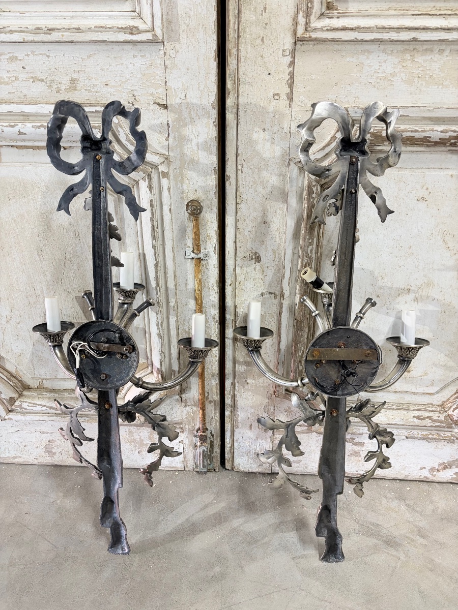 Paire d’appliques en bronze argenté époque XXe siècle-photo-6