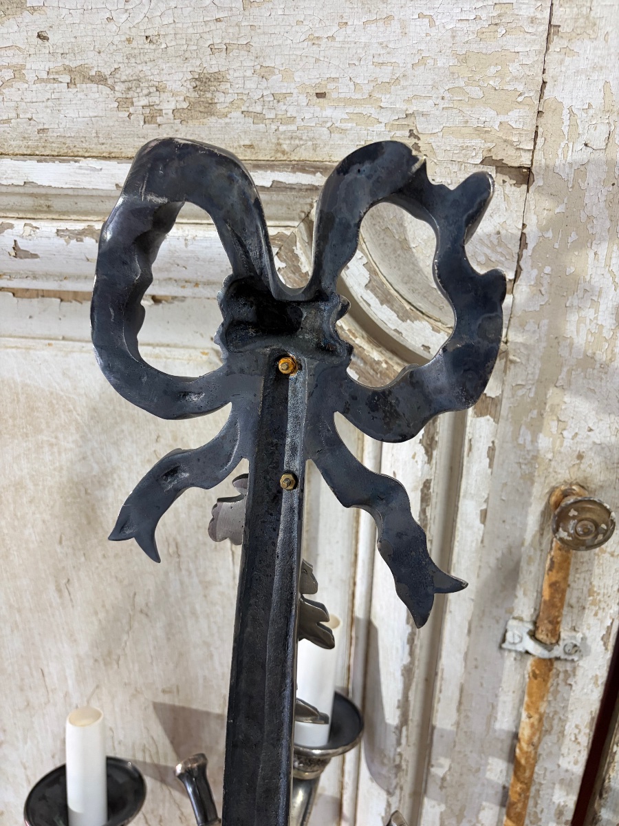 Paire d’appliques en bronze argenté époque XXe siècle-photo-7