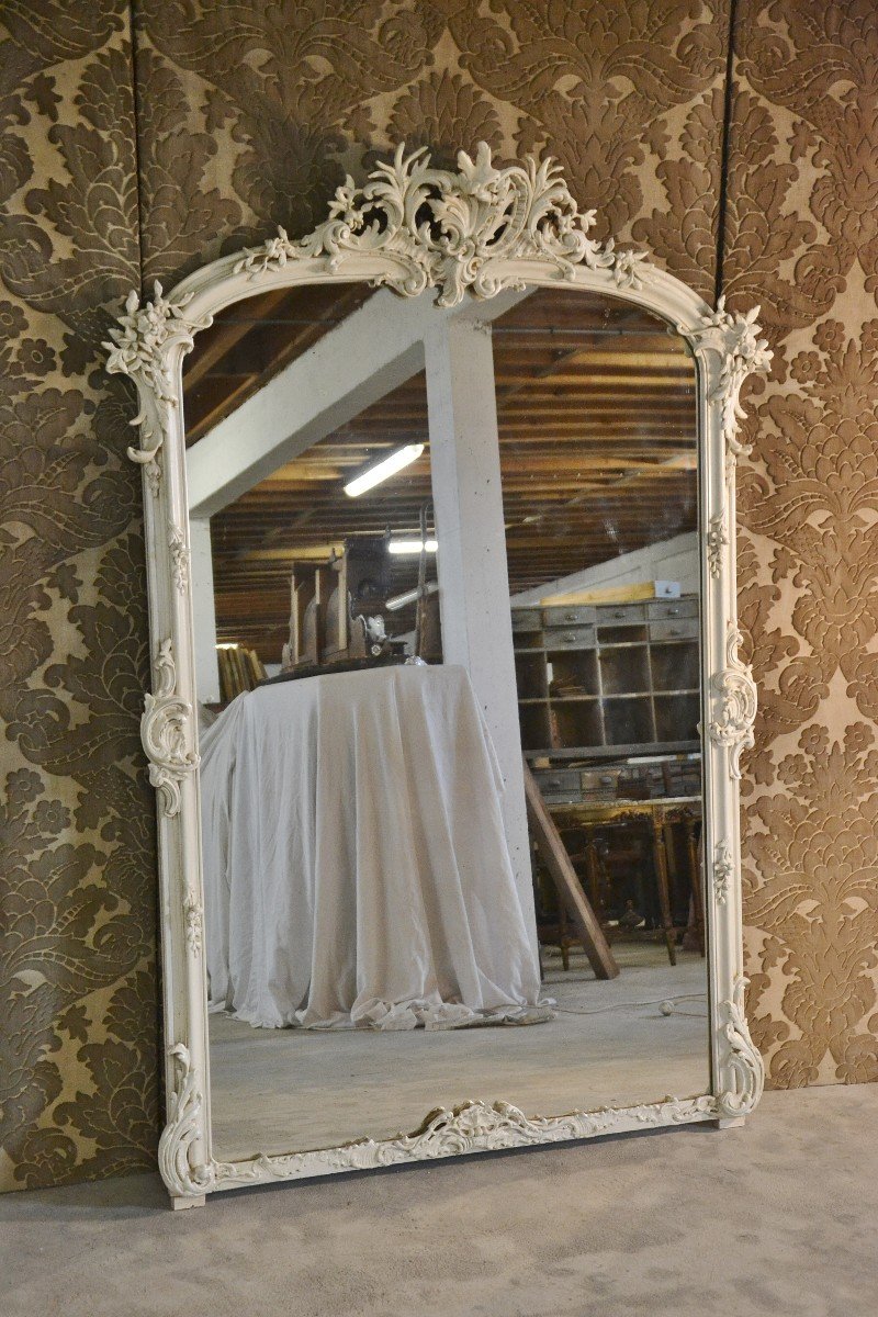 Large White Mirror Louis XV Rocaille Style-photo-2