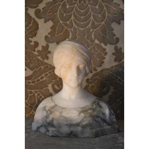 Bust In Alabaster And Marble Signed Pugi