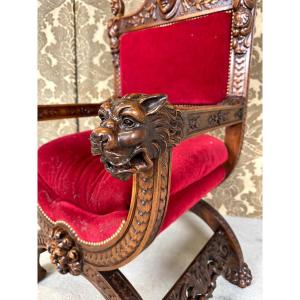 Ceremonial Armchair In Walnut Renaissance Style Late 19th Century