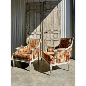 Pair Of Louis XVI Bergeres, 20th Century