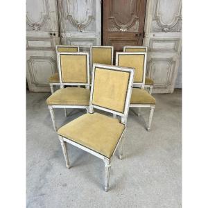 Set Of 6 Louis XVI Style Chairs, White Lacquered, Circa 1900