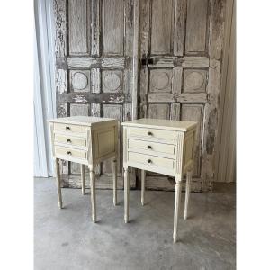 Pair Of Painted Louis XVI Style Bedside Tables, 20th Century 