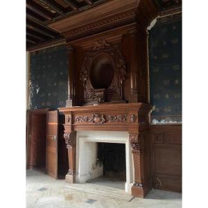 Renaissance-style Castle Fireplace, Late 19th Century 