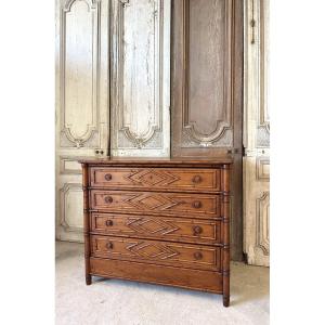 Commode style faux bambou en sapin époque 1900
