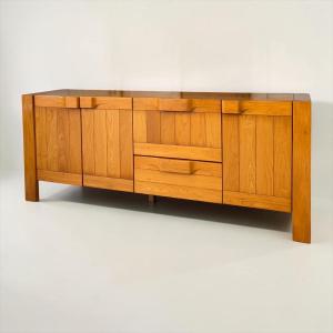 Solid Elm Sideboard, Circa 1970–80, Attributed To Maison Regain