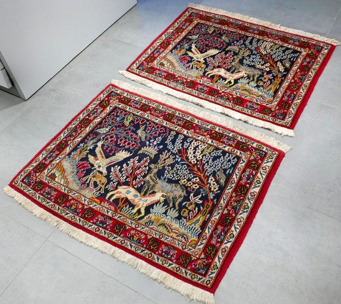 Paire de Tapis Ghoum Laine Et Soie d'Iran (RARE!)-photo-4