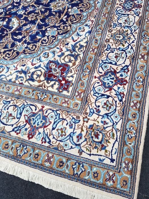 Grand tapis persan Naïn bleu nuit Laine & Soie-photo-4