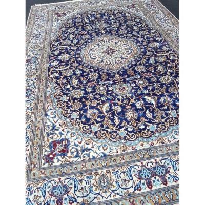 Large Persian Carpet Nain Midnight Blue Wool & Silk