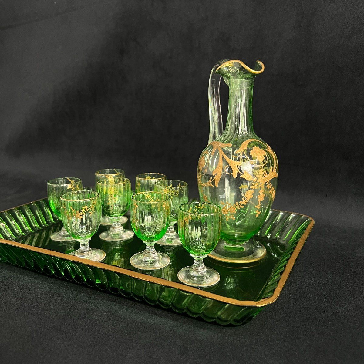 Service à Liqueur En Cristal Teinté Avec Rehauts De Dorures XIXe Siècle Baccarat-photo-2