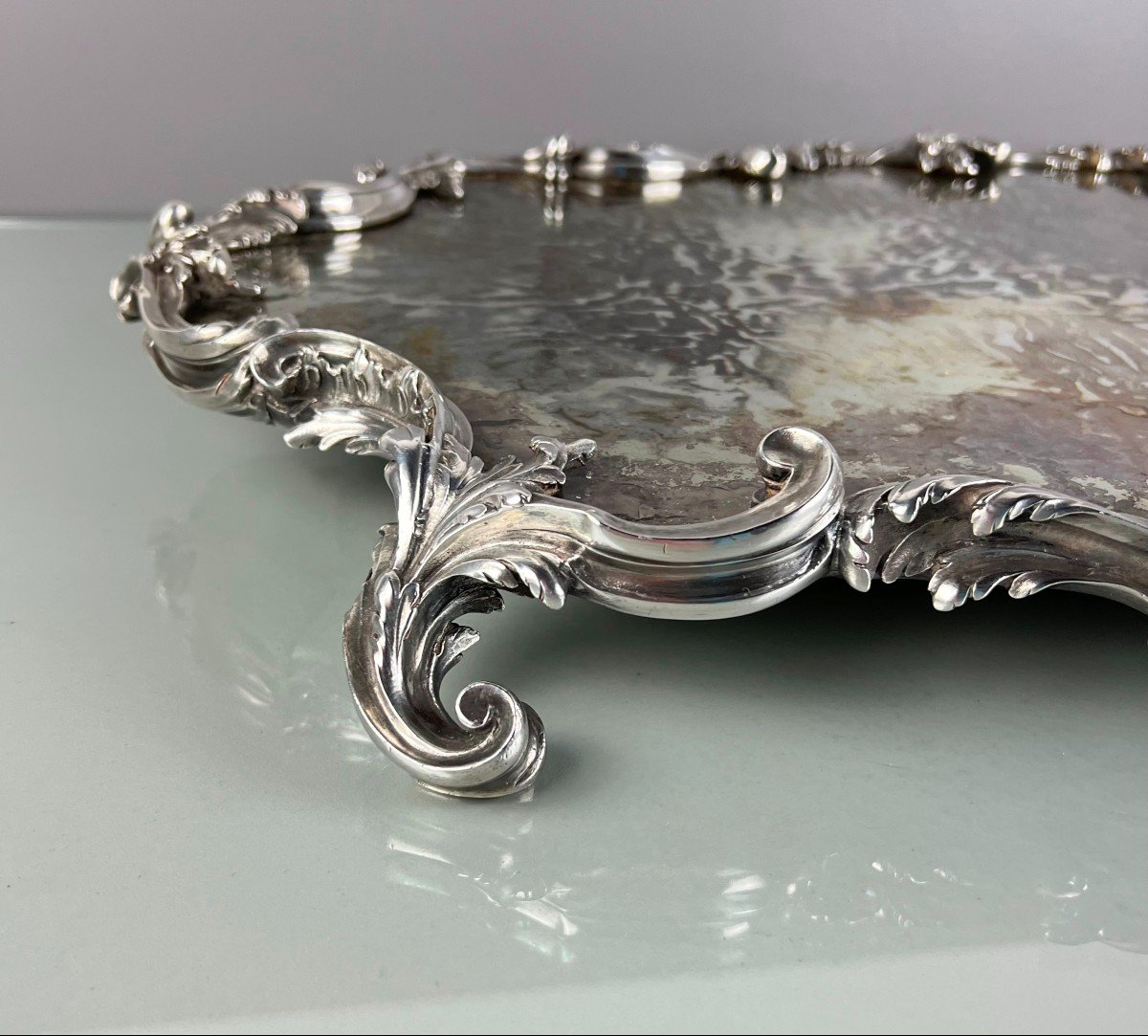Grand Plateau Surtout De Table 63 Cm 11 Kg Bronze Argenté Style Louis XV XIXe-photo-2