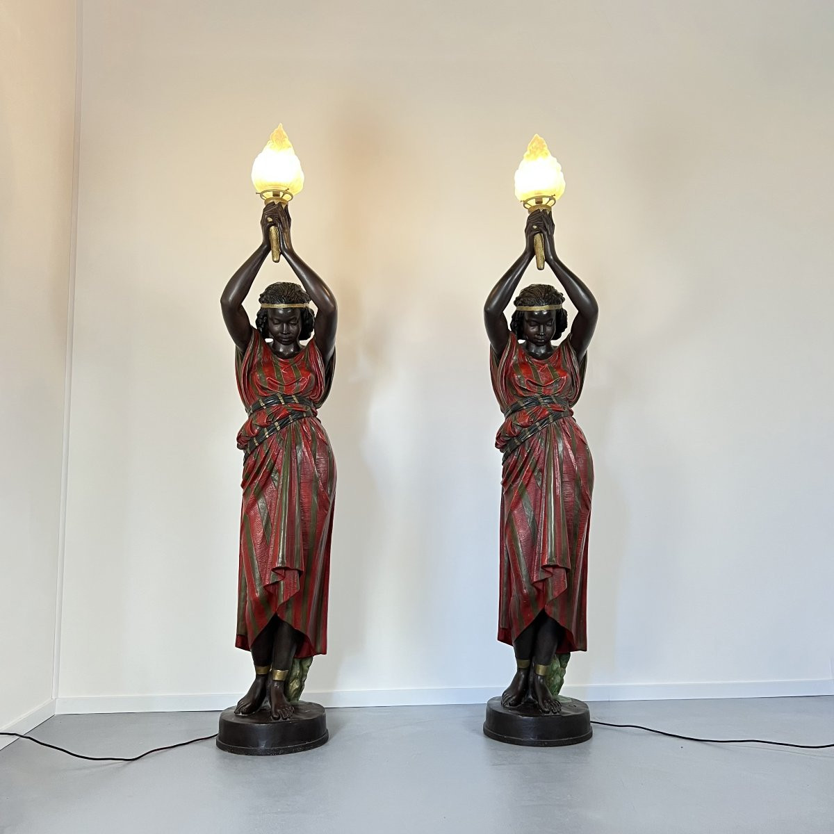 Torch Holder Delarue Picard Paris 1885 In Polychrome Stucco, Nubian, Egyptian -photo-2