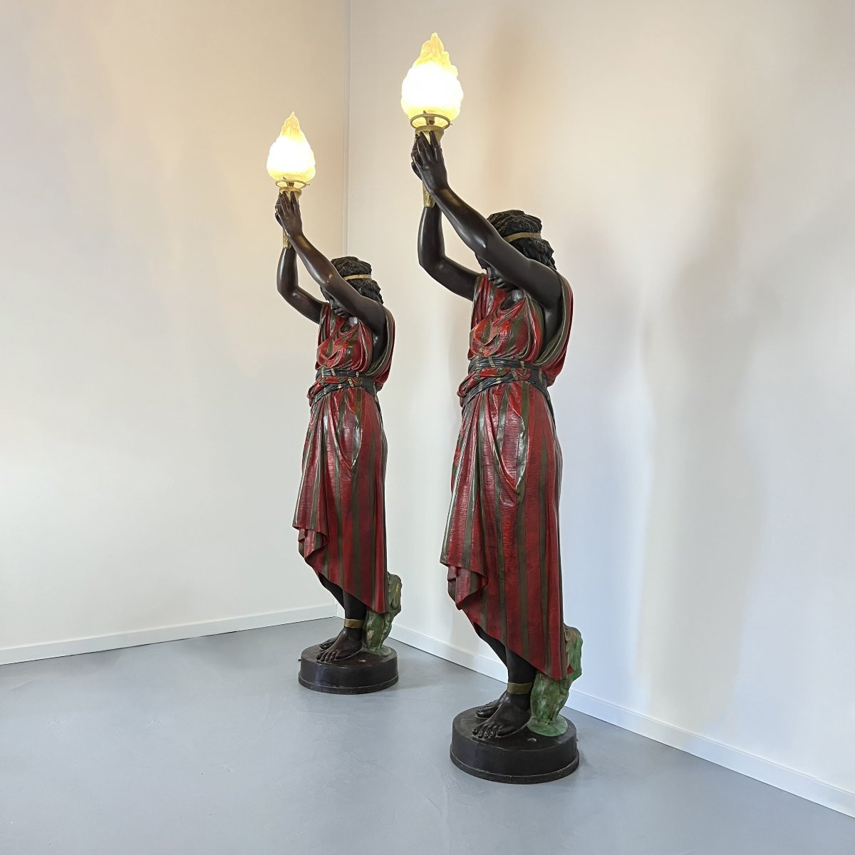 Torch Holder Delarue Picard Paris 1885 In Polychrome Stucco, Nubian, Egyptian -photo-4