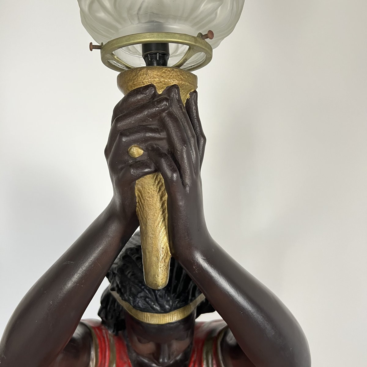 Torch Holder Delarue Picard Paris 1885 In Polychrome Stucco, Nubian, Egyptian -photo-6