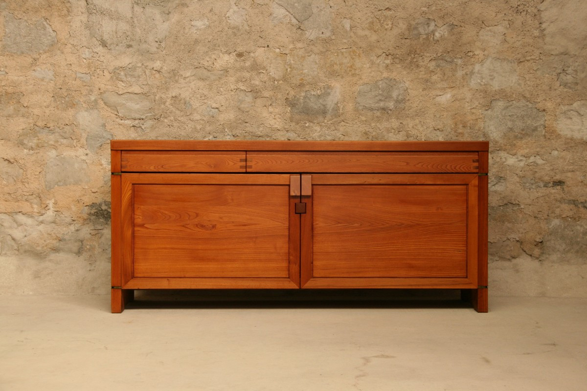 R08a Solid Elm Sideboard  By Pierre Chapo, France 1975 