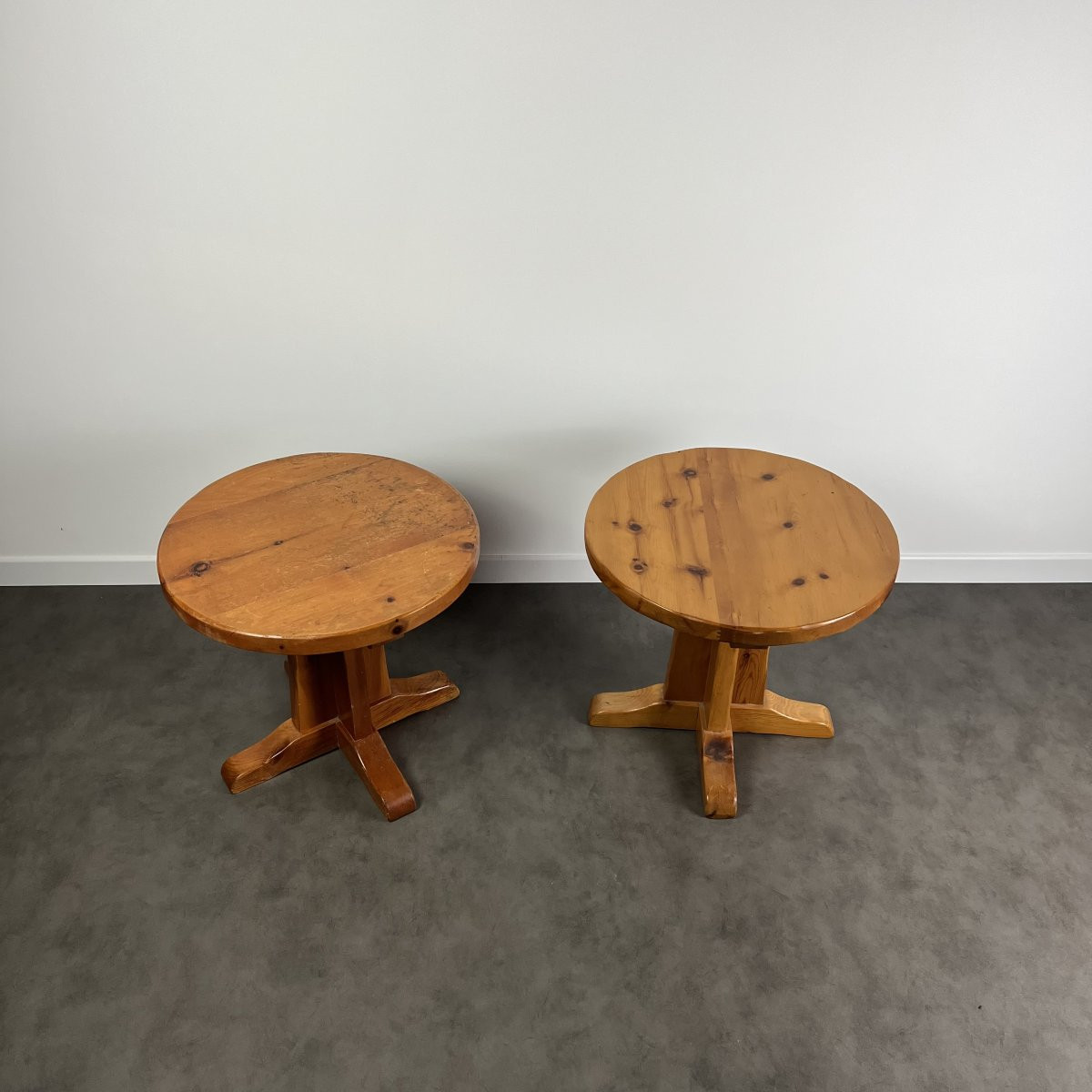 Pair Of Antique Round Coffee Tables In The Perriand Or Daumiller Design Style, Alpin Furniture-photo-3
