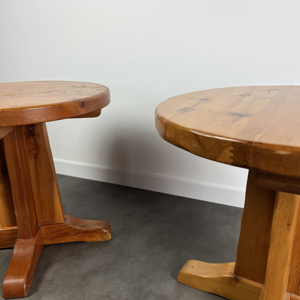 Pair Of Antique Round Coffee Tables In The Perriand Or Daumiller Design Style, Alpin Furniture-photo-2