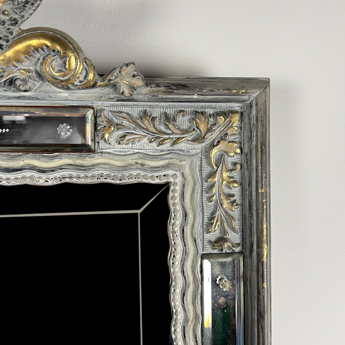 Grand miroir Vénitien aux Cygnes, Glace, Murano du XIXe siècle biseauté 133 x 80 cm-photo-4