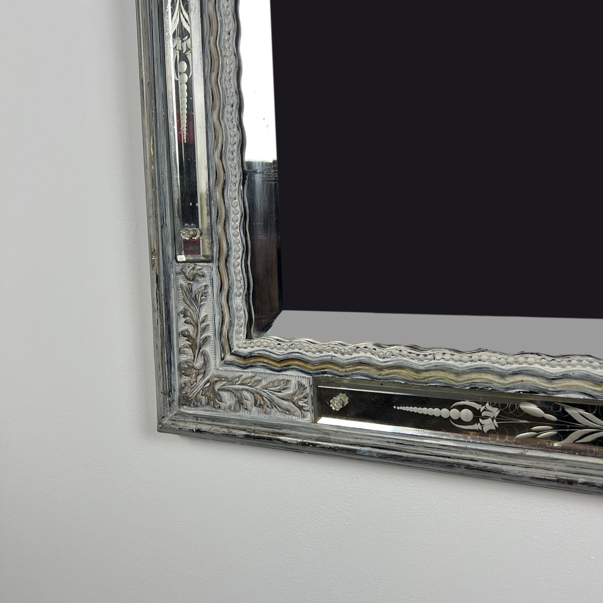Grand miroir Vénitien aux Cygnes, Glace, Murano du XIXe siècle biseauté 133 x 80 cm-photo-4