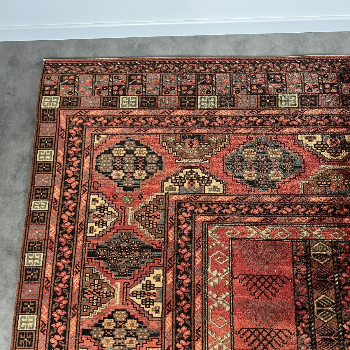 Tapis ancien laine Louis de Poortere Mossoul 200 x 300 cm turkmène, style Boukhara, Ouzbékistan-photo-7