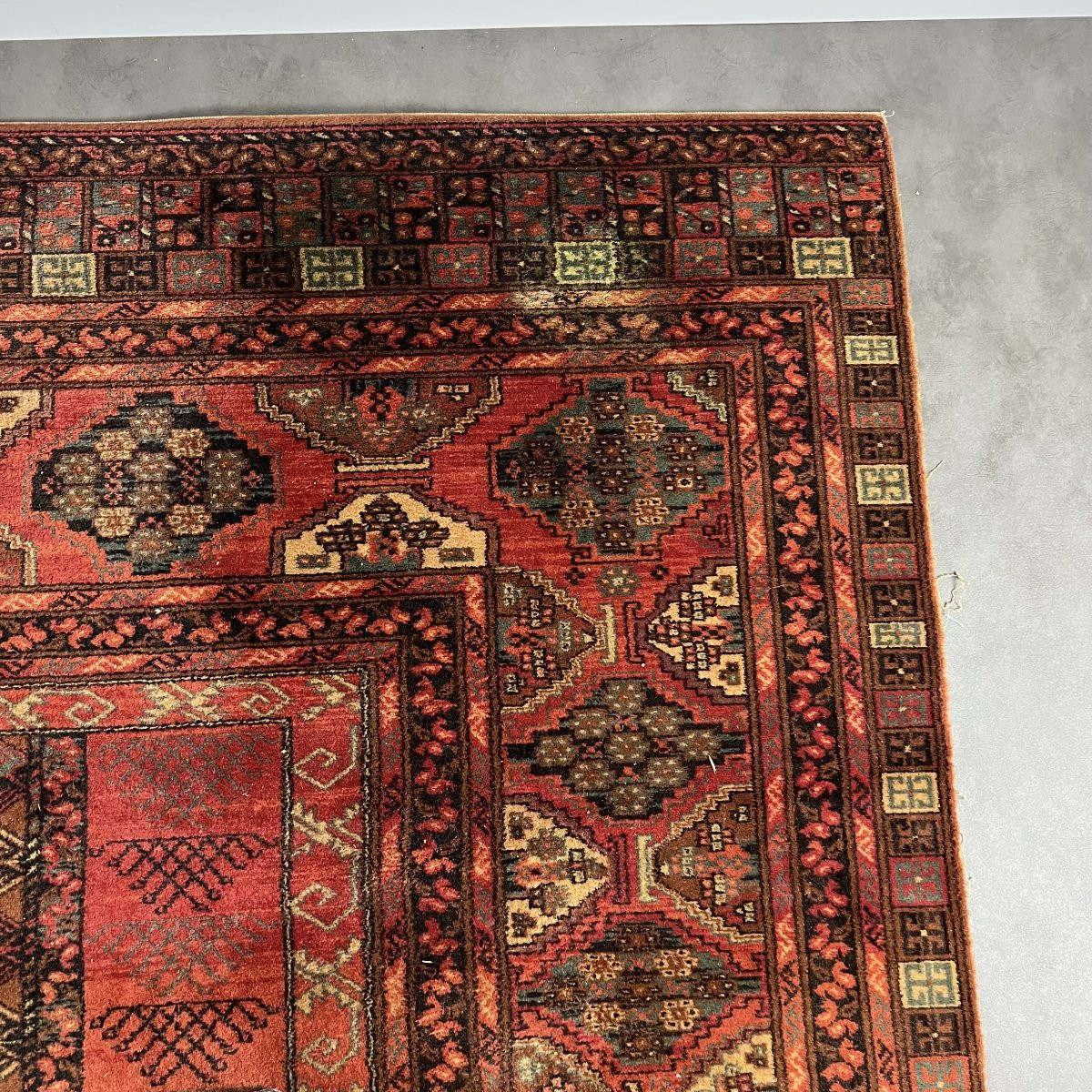 Tapis ancien laine Louis de Poortere Mossoul 200 x 300 cm turkmène, style Boukhara, Ouzbékistan-photo-8