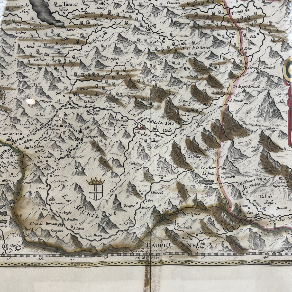 Carte Sabaudia Ducatus La Savoié Gravure aquarellée Judocus HONDIUS 17ème siècle-photo-4