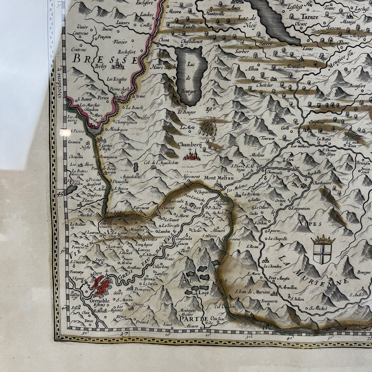 Carte Sabaudia Ducatus La Savoié Gravure aquarellée Judocus HONDIUS 17ème siècle-photo-1
