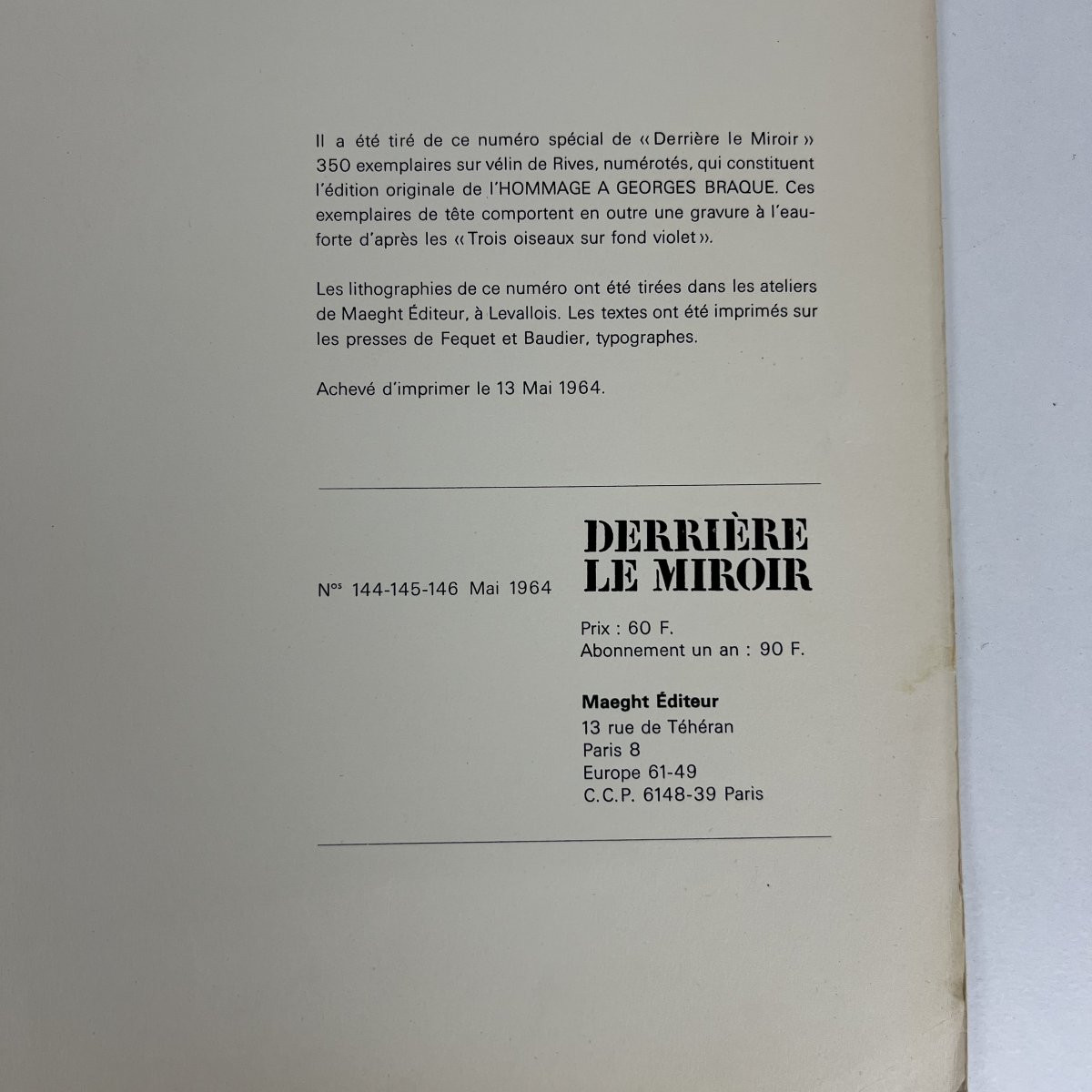 Rare Old Book 350 Copies, Art, Paris, 1964 Homage To Georges Braque - Galerie Maeght-photo-1