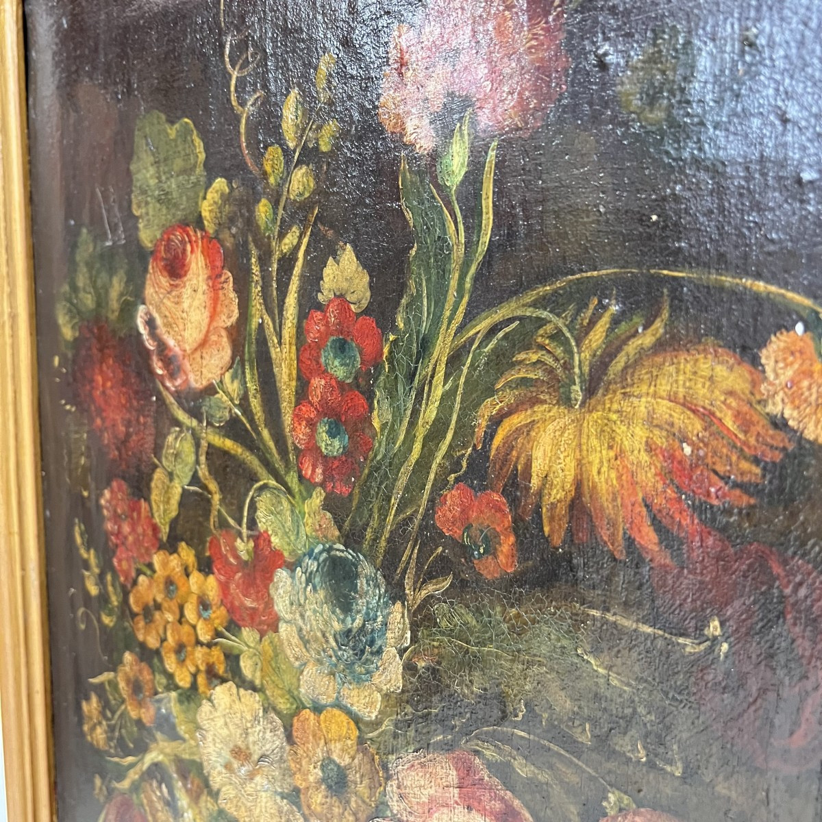 Tableau, Huile Sur Toile, Paire De Grandes Natures Mortes Fleurs XVIIIe Siècle-photo-4