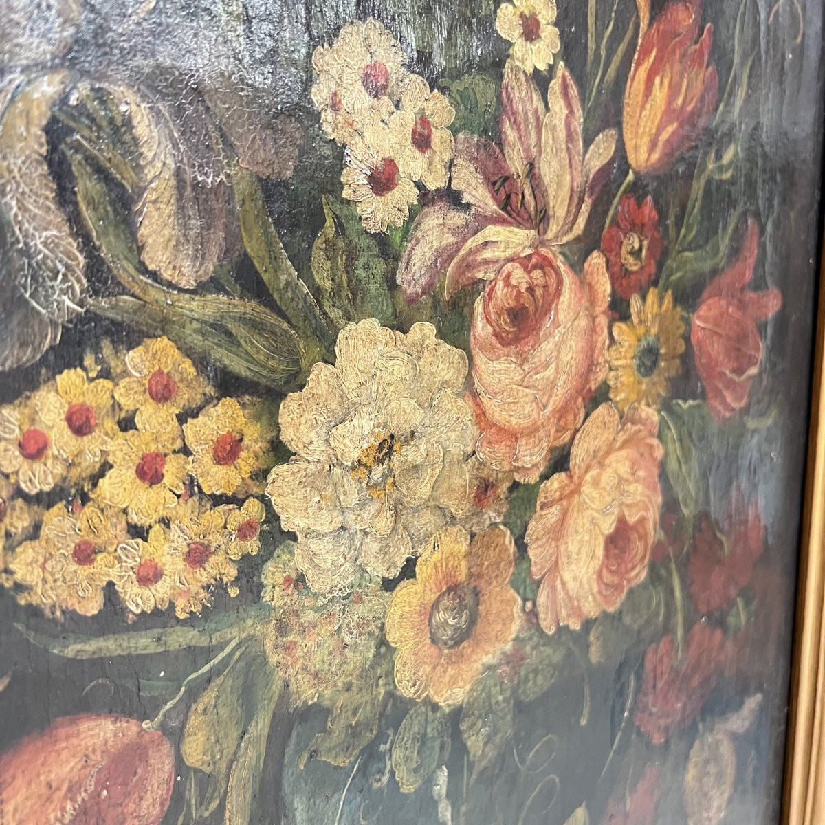 Tableau, Huile Sur Toile, Paire De Grandes Natures Mortes Fleurs XVIIIe Siècle-photo-1