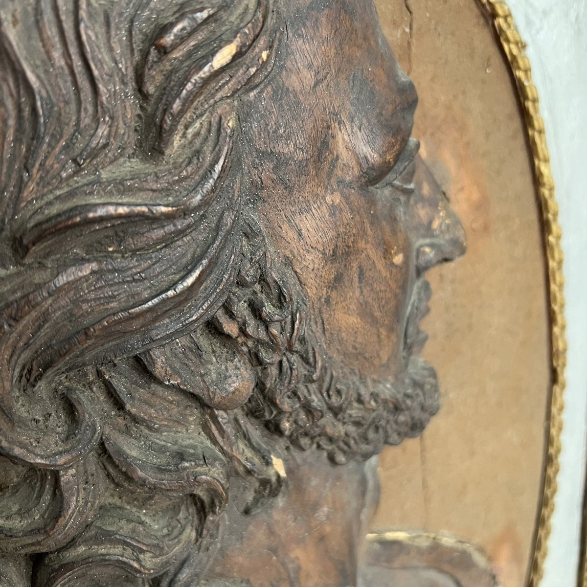 Pair Of Wooden Bas-reliefs - 17th Century Religious Frames - Jesus And The Virgin Mary-photo-1