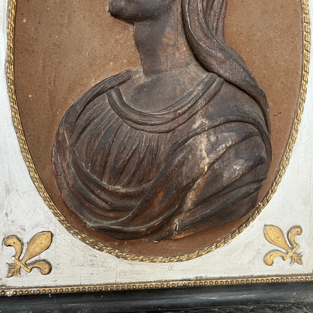 Pair Of Wooden Bas-reliefs - 17th Century Religious Frames - Jesus And The Virgin Mary-photo-4