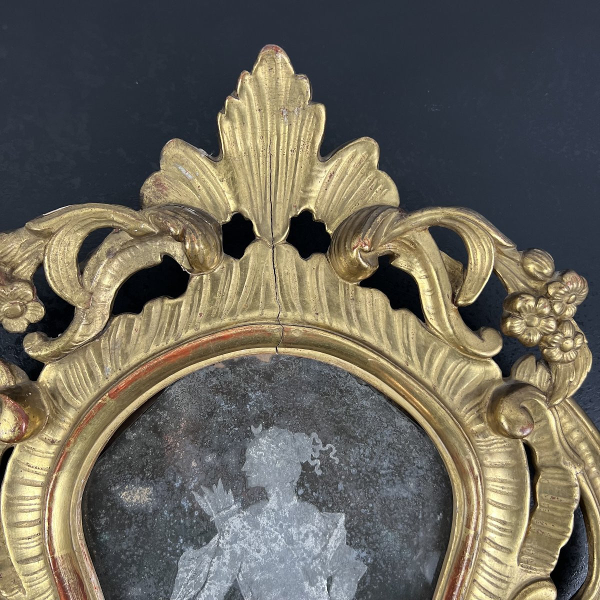 Paire de Miroirs Italiens du XVIIIe siècle gravés de figures mythologiques Diane et Mercure-photo-6