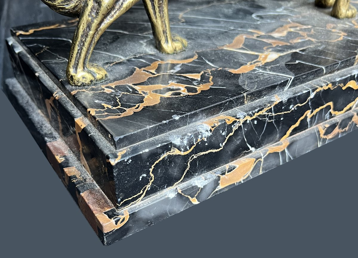 Bronze Sculpture Demeter Chiparus Art Deco Elegante With Greyhounds France -photo-1