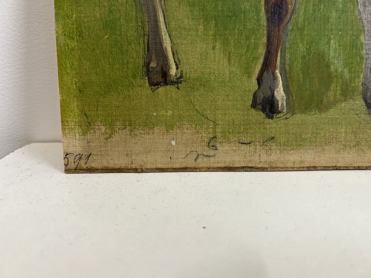 Albert Lugardon (1827-1909) Peintre Suisse - Vache, huile sur toile XIXe siècle-photo-3