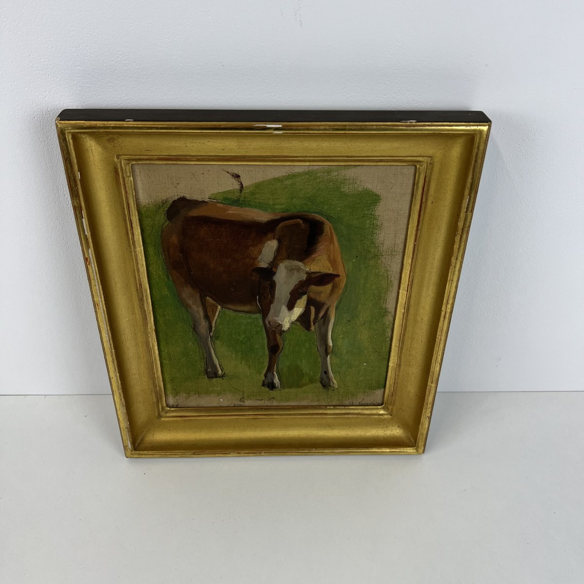 Albert Lugardon (1827-1909) Peintre Suisse - Vache, huile sur toile XIXe siècle-photo-4