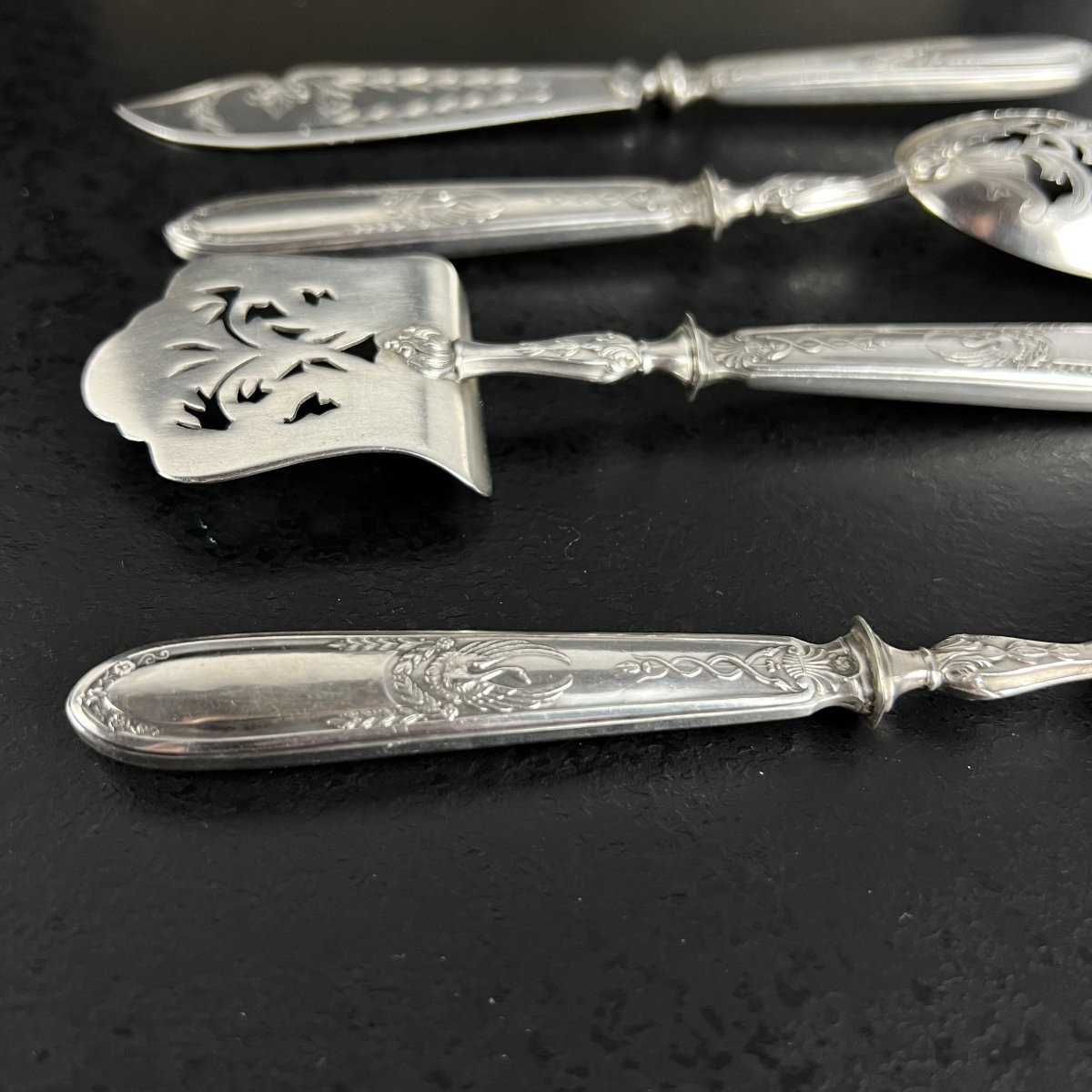Silver Hors D’oeuvre / Dessert Serving Set, Swan, Caduceus, Napoleon , 19th Century France-photo-1