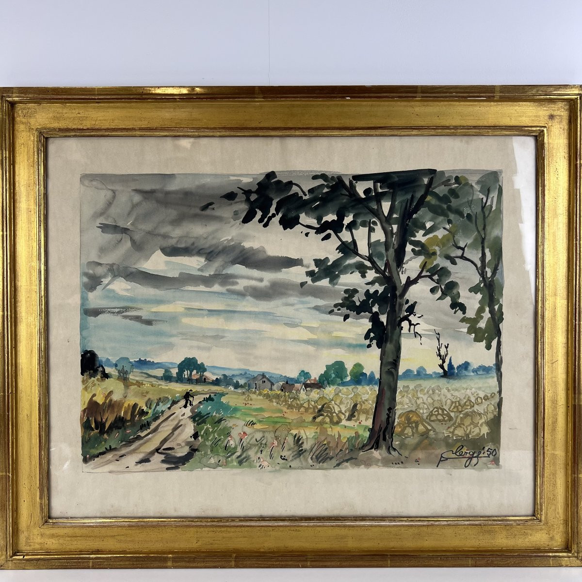 Auguste Clergé 1950 signé, Tableau, peinture, Aquarelle, Paysage champêtre provencal-photo-2