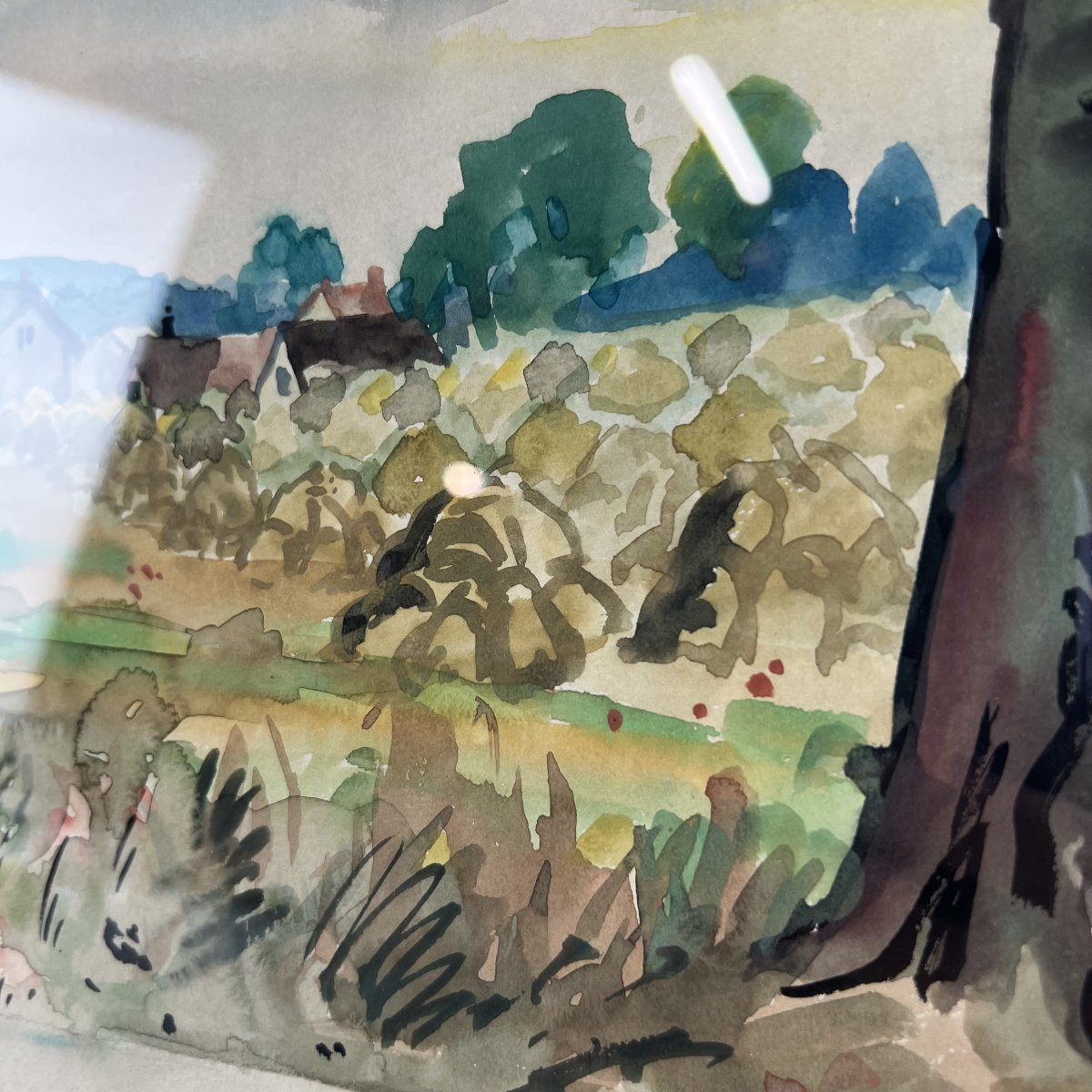 Auguste Clergé 1950 signé, Tableau, peinture, Aquarelle, Paysage champêtre provencal-photo-4