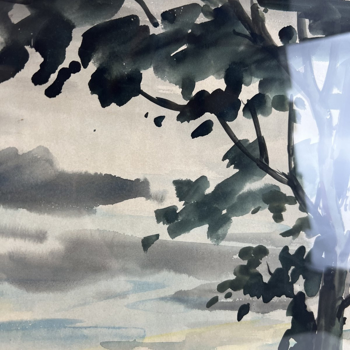 Auguste Clergé 1950 signé, Tableau, peinture, Aquarelle, Paysage champêtre provencal-photo-1