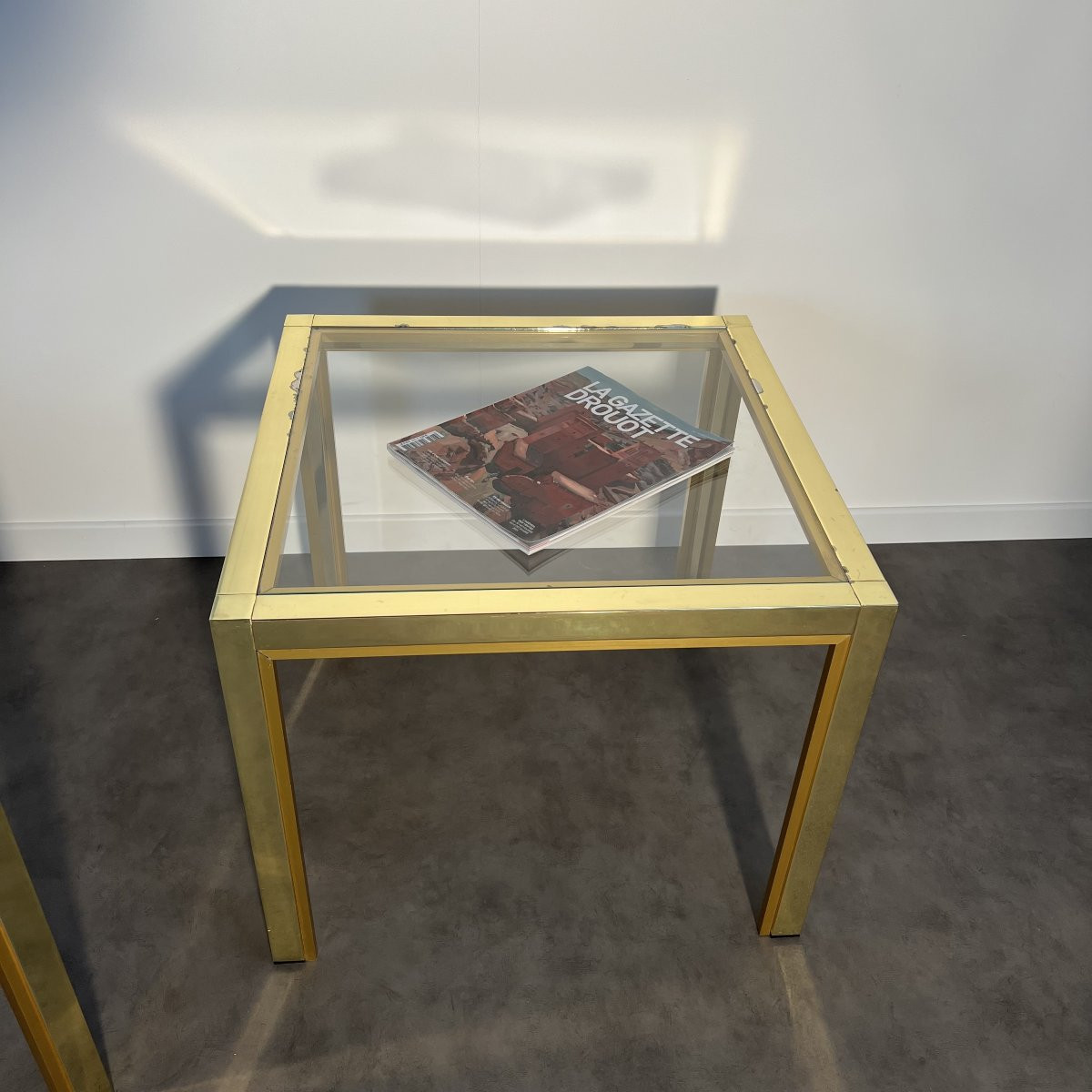 Pair Of Coffee Tables, Glass And Brass, Italy, 1960s, Hollywood Regency 60x60cm-photo-1
