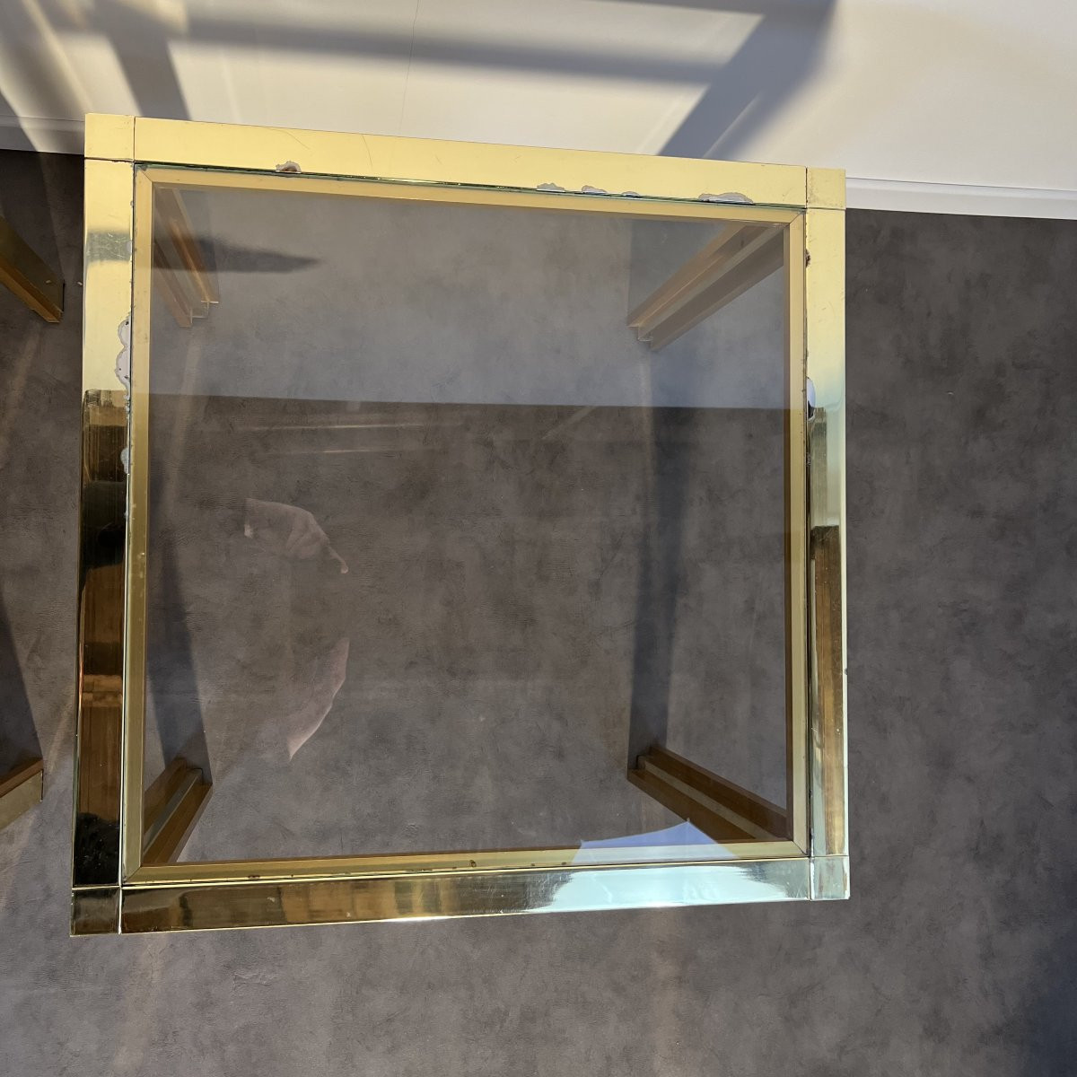 Pair Of Coffee Tables, Glass And Brass, Italy, 1960s, Hollywood Regency 60x60cm-photo-3