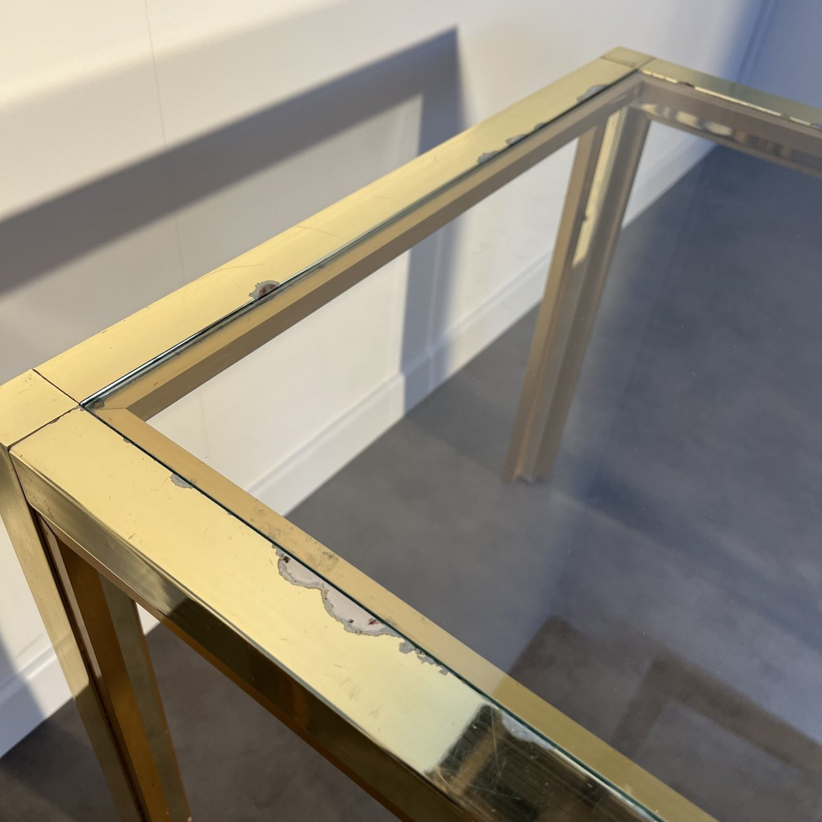 Pair Of Coffee Tables, Glass And Brass, Italy, 1960s, Hollywood Regency 60x60cm-photo-4